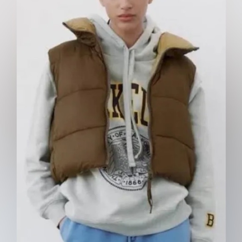Zara Brown Reversible Puffer Vest